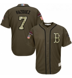 Youth Majestic Boston Red Sox 7 Christian Vazquez Authentic Green Salute to Service 2018 World Series Champions MLB Jersey