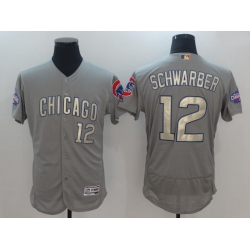 Men Chicago Cubs 12 Schwarber Grey Champion gold character Elite 2021 MLB Jerseys