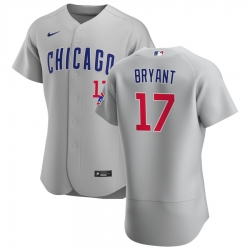 Men Chicago Cubs 17 Kris Bryant Men Nike Gray Road 2020 Flex Base Team Jersey