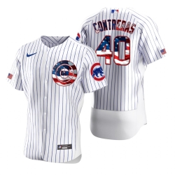 Men Chicago Cubs 40 Willson Contreras Men Nike White Fluttering USA Flag Limited Edition Flex Base MLB Jersey