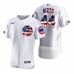 Men Chicago Cubs 44 Anthony Rizzo Men Nike White Fluttering USA Flag Limited Edition Flex Base MLB Jersey
