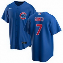 Men Chicago Cubs 7 Yan Gomes Blue Cool Base Stitched Baseball jersey