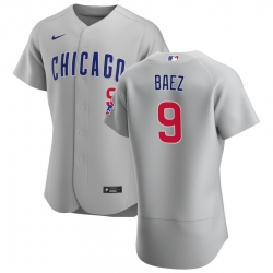 Men Chicago Cubs 9 Javier Baez Men Nike Gray Road 2020 Flex Base Team Jersey