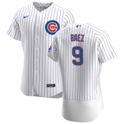 Men Chicago Cubs 9 Javier Baez Men Nike White Home 2020 Flex Base Player Jersey
