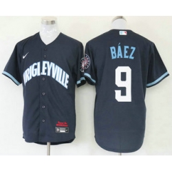 Men Chicago Cubs 9 Javier Baez Navy Blue 2021 City Connect Stitched MLB Cool Base Nike Jersey