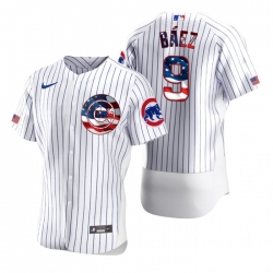Men Chicago Cubs 9 Javier Baez White USA Flag Fashion Nike Cool Base Jersey