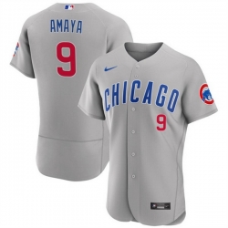 Men Chicago Cubs 9 Miguel Amaya Grey Flex Base Stitched Baseball Jersey