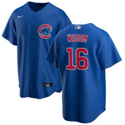Men's Chicago Cubs #16 Patrick Wisdom Blue Cool Base Stitched Baseball Jersey