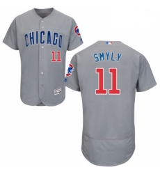 Mens Majestic Chicago Cubs 11 Drew Smyly Grey Road Flex Base Authentic Collection MLB Jersey