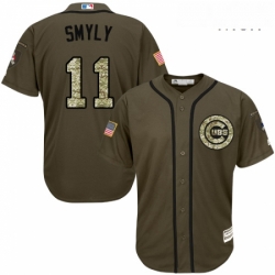 Mens Majestic Chicago Cubs 11 Drew Smyly Replica Green Salute to Service MLB Jersey 