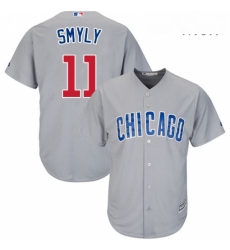Mens Majestic Chicago Cubs 11 Drew Smyly Replica Grey Road Cool Base MLB Jersey 