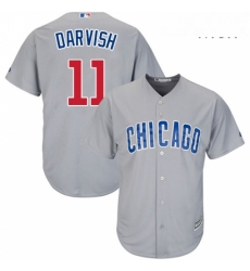 Mens Majestic Chicago Cubs 11 Yu Darvish Replica Grey Road Cool Base MLB Jersey 