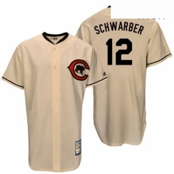 Mens Majestic Chicago Cubs 12 Kyle Schwarber Authentic Cream Cooperstown Throwback MLB Jersey