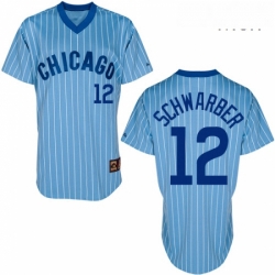 Mens Majestic Chicago Cubs 12 Kyle Schwarber Replica Blue Cooperstown Throwback MLB Jersey