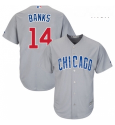 Mens Majestic Chicago Cubs 14 Ernie Banks Replica Grey Road Cool Base MLB Jersey