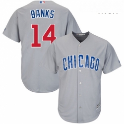Mens Majestic Chicago Cubs 14 Ernie Banks Replica Grey Road Cool Base MLB Jersey