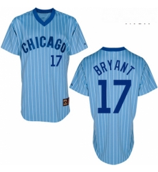 Mens Majestic Chicago Cubs 17 Kris Bryant Authentic BlueWhite Strip Cooperstown Throwback MLB Jersey
