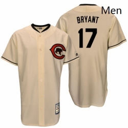 Mens Majestic Chicago Cubs 17 Kris Bryant Replica Cream Cooperstown Throwback MLB Jersey