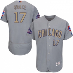 Mens Majestic Chicago Cubs 17 Mark Grace Authentic Gray 2017 Gold Champion Flex Base MLB Jersey