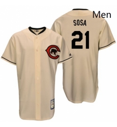 Mens Majestic Chicago Cubs 21 Sammy Sosa Authentic Cream Cooperstown Throwback MLB Jersey