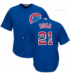 Mens Majestic Chicago Cubs 21 Sammy Sosa Authentic Royal Blue Team Logo Fashion Cool Base MLB Jersey
