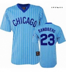 Mens Majestic Chicago Cubs 23 Ryne Sandberg Authentic BlueWhite Strip Cooperstown Throwback MLB Jersey