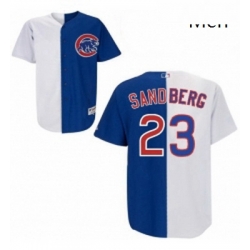 Mens Majestic Chicago Cubs 23 Ryne Sandberg Authentic WhiteBlue Split Fashion MLB Jersey