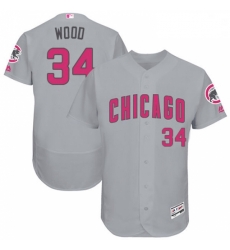 Mens Majestic Chicago Cubs 34 Kerry Wood Grey Mothers Day Flexbase Authentic Collection MLB Jersey