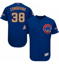 Mens Majestic Chicago Cubs 38 Carlos Zambrano Authentic Royal Blue 2017 Gold Champion Flex Base MLB Jersey 