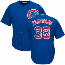 Mens Majestic Chicago Cubs 38 Carlos Zambrano Authentic Royal Blue Team Logo Fashion Cool Base MLB Jersey