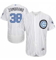 Mens Majestic Chicago Cubs 38 Carlos Zambrano Authentic White 2016 Fathers Day Fashion Flex Base MLB Jersey