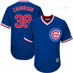 Mens Majestic Chicago Cubs 38 Carlos Zambrano Replica Royal Blue Cooperstown Cool Base MLB Jersey