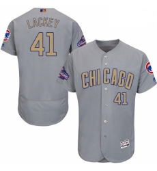 Mens Majestic Chicago Cubs 41 John Lackey Authentic Gray 2017 Gold Champion Flex Base MLB Jersey