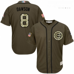 Mens Majestic Chicago Cubs 8 Andre Dawson Authentic Green Salute to Service MLB Jersey