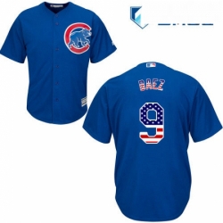 Mens Majestic Chicago Cubs 9 Javier Baez Authentic Royal Blue USA Flag Fasion MLB Jersey