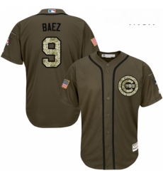 Mens Majestic Chicago Cubs 9 Javier Baez Replica Green Salute to Service MLB Jersey