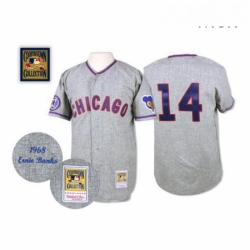 Mens Mitchell and Ness 1968 Chicago Cubs 14 Ernie Banks Replica Grey Throwback MLB Jersey