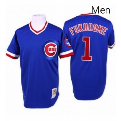 Mens Mitchell and Ness Chicago Cubs 1 Kosuke Fukudome Replica Blue Throwback MLB Jersey