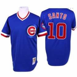 Mens Mitchell and Ness Chicago Cubs 10 Ron Santo Authentic Blue Throwback MLB Jersey