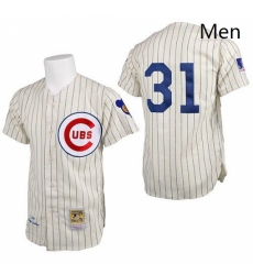 Mens Mitchell and Ness Chicago Cubs 31 Greg Maddux Authentic Cream 1969 Throwback MLB Jersey