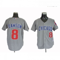 Mens Mitchell and Ness Chicago Cubs 8 Andre Dawson Replica Grey Throwback MLB Jersey