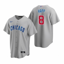 Mens Nike Chicago Cubs 8 Ian Happ Gray Road Stitched Baseball Jersey