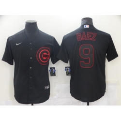 Men's Nike Chicago Cubs Javier Baez 9 Black Red Outline Stitched Baseball Jersey
