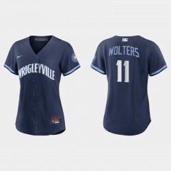 Chicago Cubs 11 Tony Wolters Women Nike 2021 City Connect Navy MLB Jersey