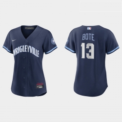 Chicago Cubs 13 David Bote Women Nike 2021 City Connect Navy MLB Jersey