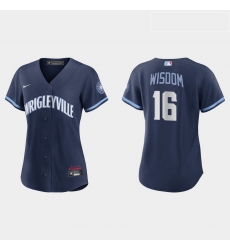Chicago Cubs 16 Patrick Wisdom Women Nike 2021 City Connect Navy MLB Jersey