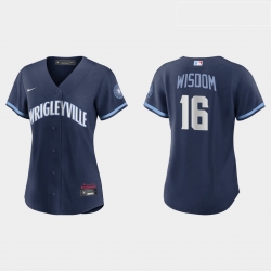 Chicago Cubs 16 Patrick Wisdom Women Nike 2021 City Connect Navy MLB Jersey