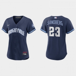 Chicago Cubs 23 Ryne Sandberg Women Nike 2021 City Connect Navy MLB Jersey