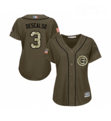 Womens Chicago Cubs 3 Daniel Descalso Authentic Green Salute to Service Baseball Jersey 