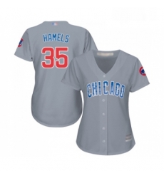 Womens Chicago Cubs 35 Cole Hamels Authentic Grey Road Baseball Jersey 